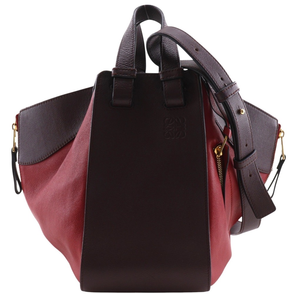LOEWE Hammock Medium Handbag, Calfskin, Brown/Red, 2-way, Women's